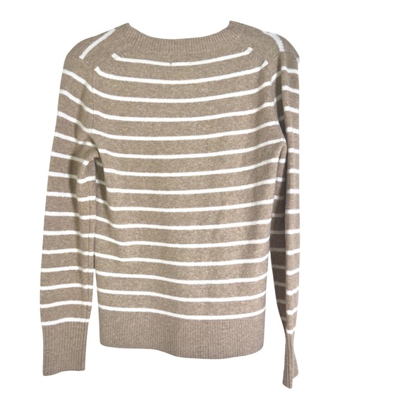 J. Crew Extra Soft Striped Crew Neck Sweater XS Camel White Wool Blend - Picture 3 of 9